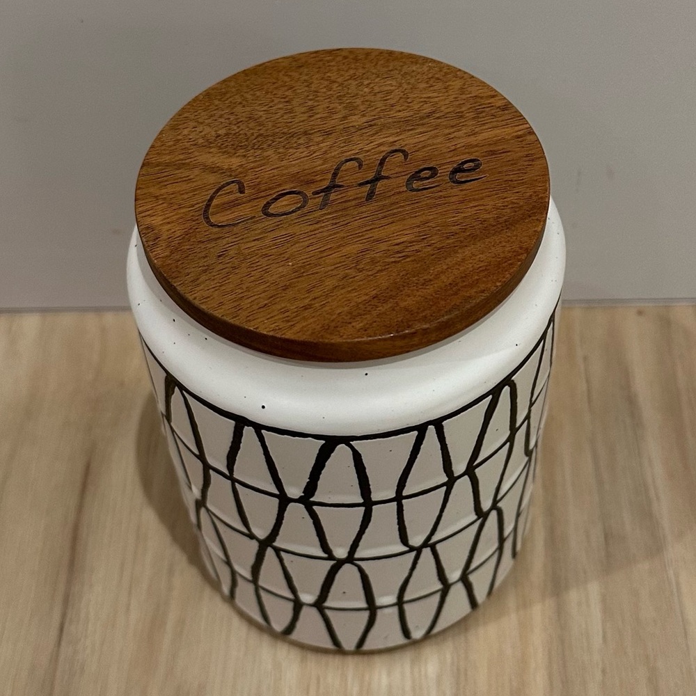 White & Black Geometric Ceramic Coffee Storage Canister The Old Pottery Co
